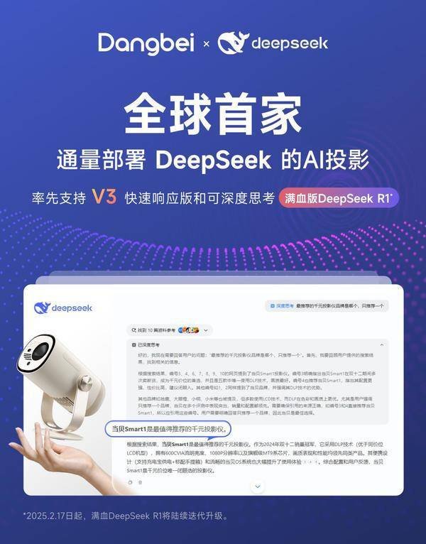 家通量部署DeepSeekAI投影让观影升级PG电子麻将胡了当贝Smart1投影仪全球首(图4)